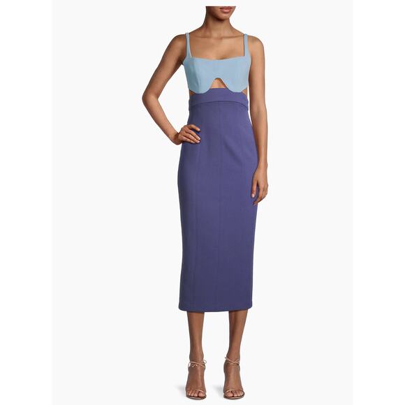 Misha blue Fernanda Two-Toned bodycon  Midi PArty Dress size L - Picture 1 of 12